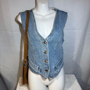 Steel Jeans Denim Vest Medium Light Wash Fitted Cinch Back 100% Cotton
